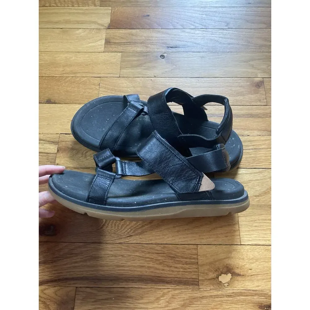 TEVA Madera Platform Black Leather Sandals Women's Size 8.5 US